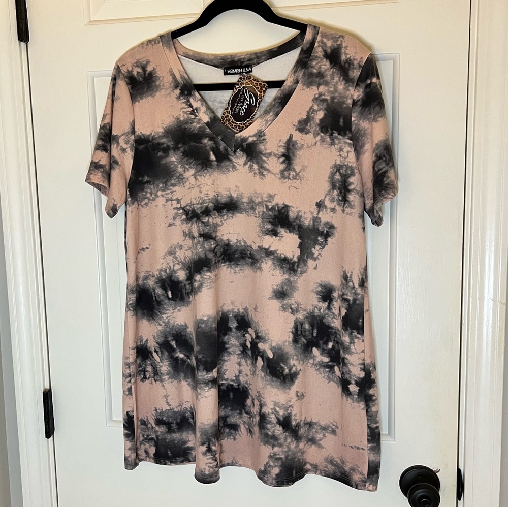 Heimish USA pink tie dye top size Large NWT